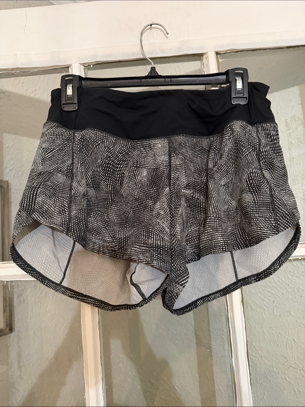 Lululemon Women's Black & White Printed Shorts with High Waist